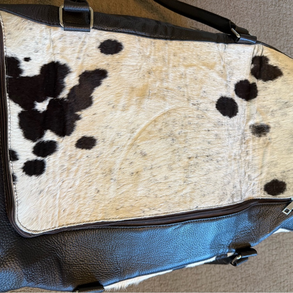 Genuine Cowhide weekender Bag- black and white hair on hide travel duffel bag - Picture 5 of 8